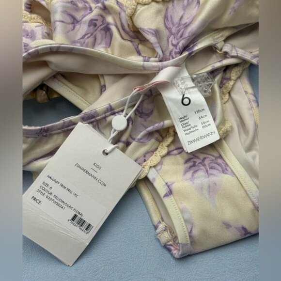🆕 ZIMMERMANN KIDS 🧿 NWT Halliday Trim Frill 1PC, Yellow Lilac Floral, Sz 6Y - Picture 12 of 12